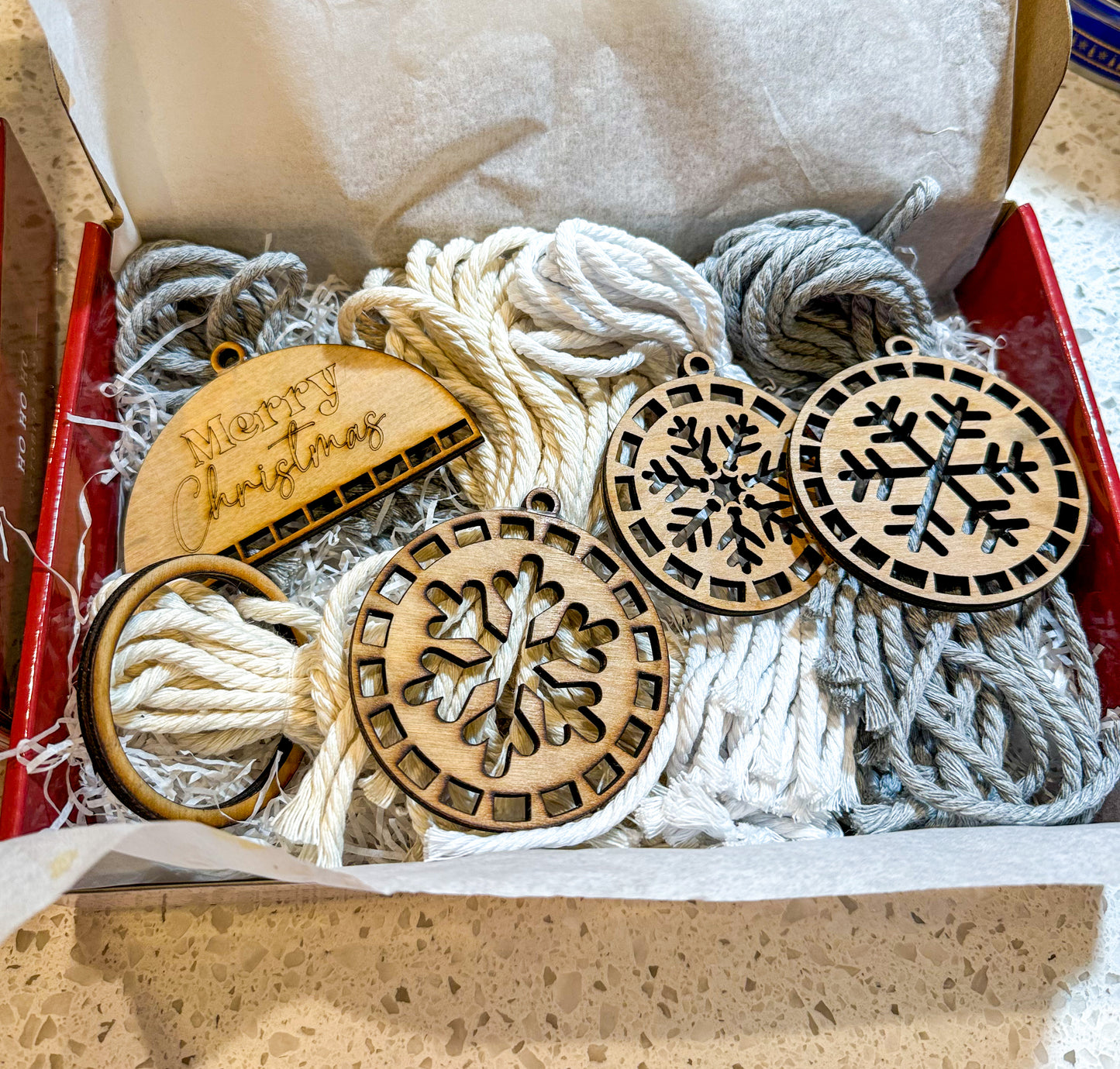 DIY Macrame Christmas Ornament Kit - Snowflake Set of 5