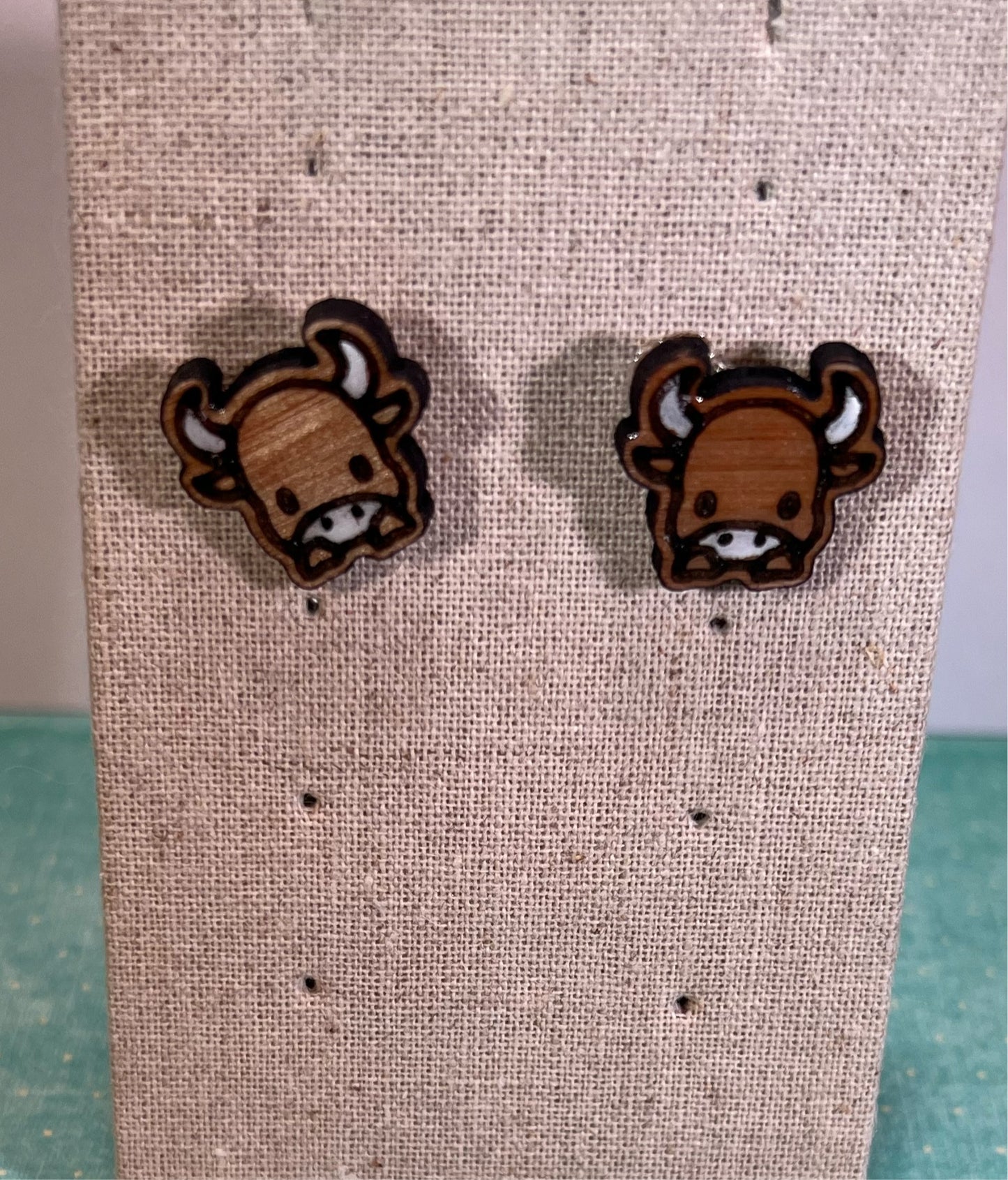Wood Longhorn Stud Earrings - Handmade Earring Pair