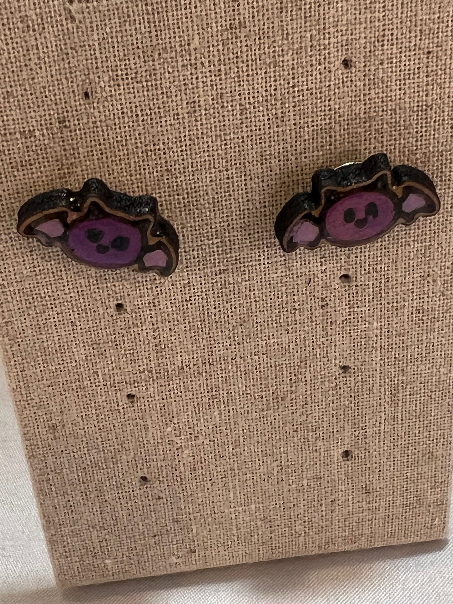 Halloween Purple Bat Earrings - Handmade Earring Pair