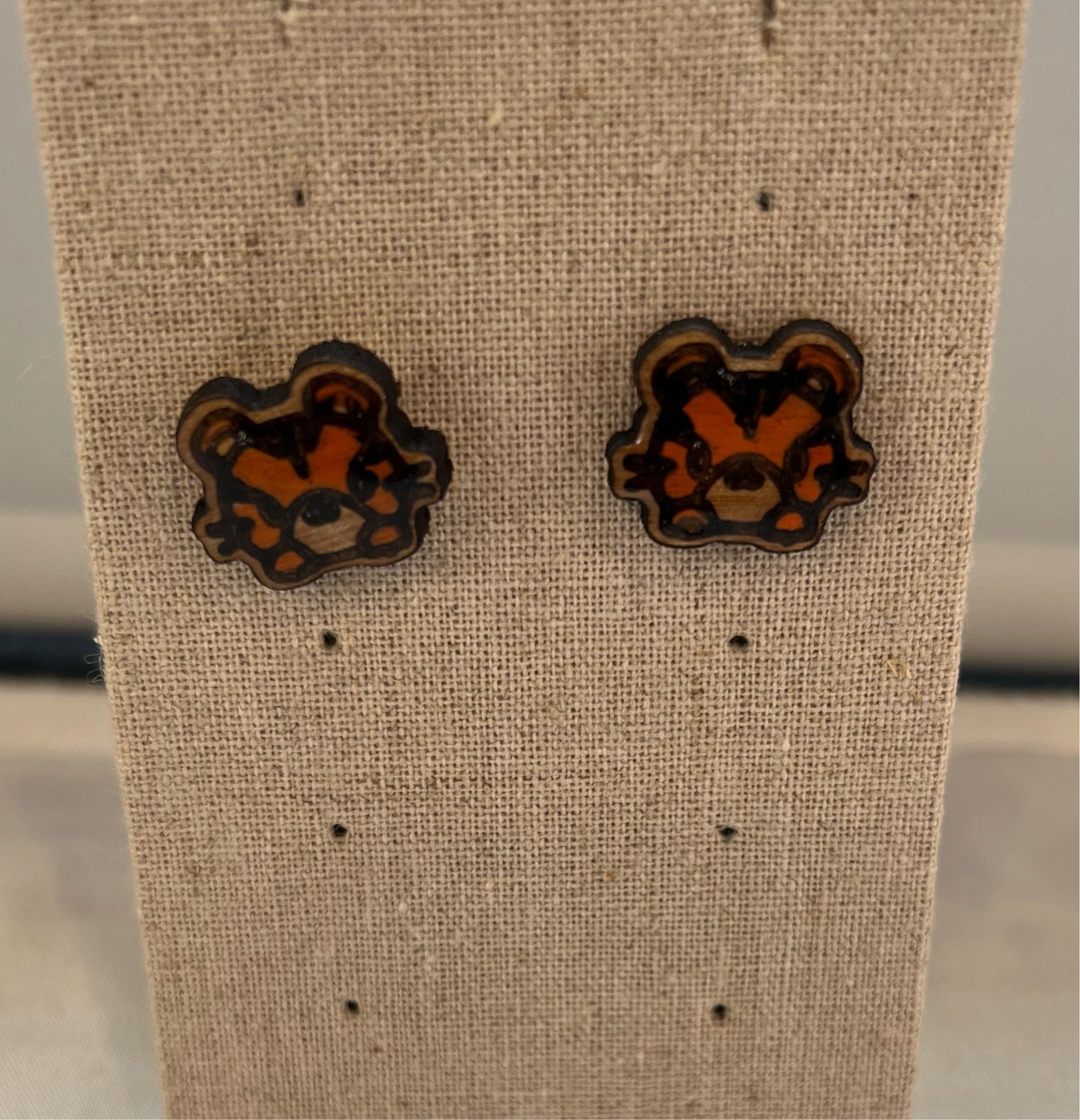 Wood Tiger Earrings - Handmade Earring Pair