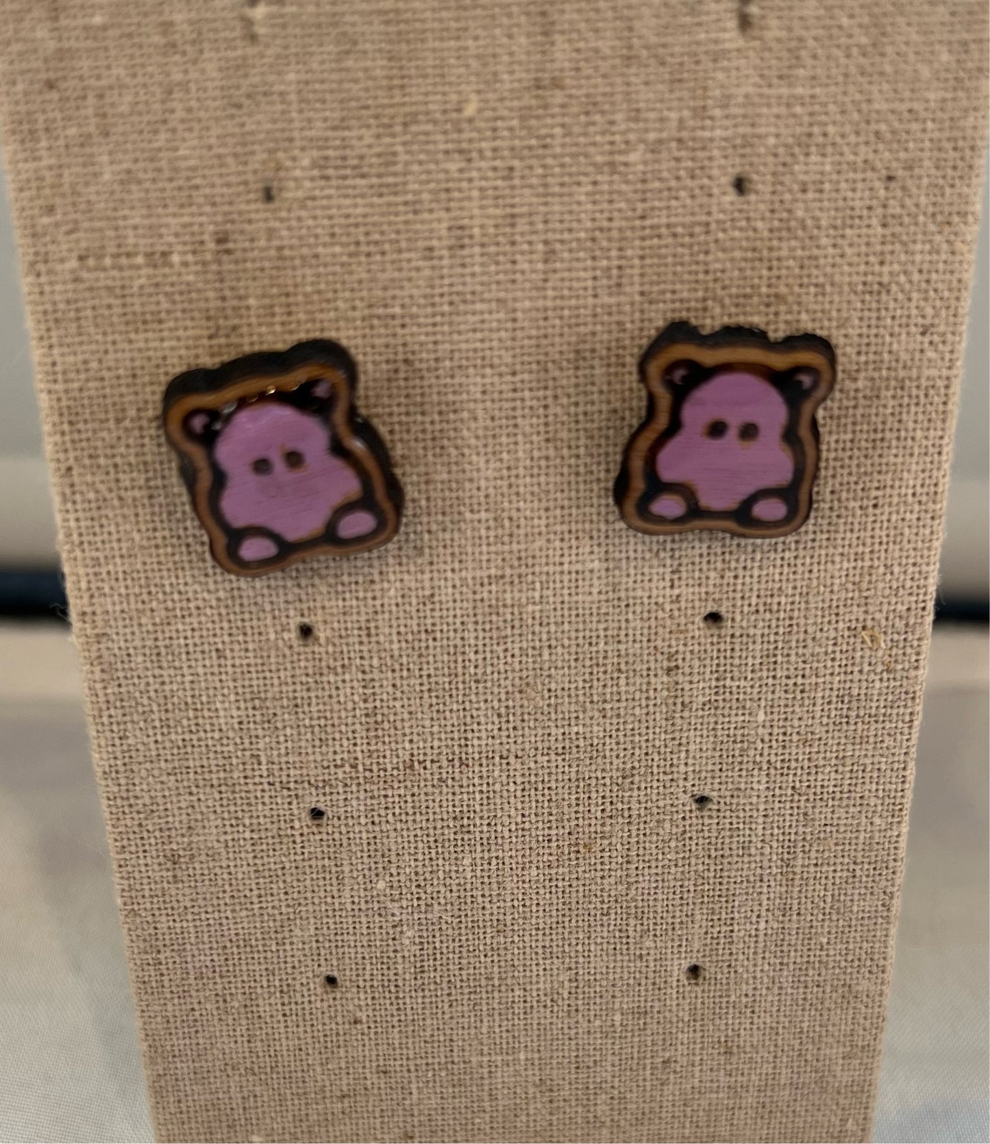 Wood Purple Hippo Earrings - Handmade Earring Pair
