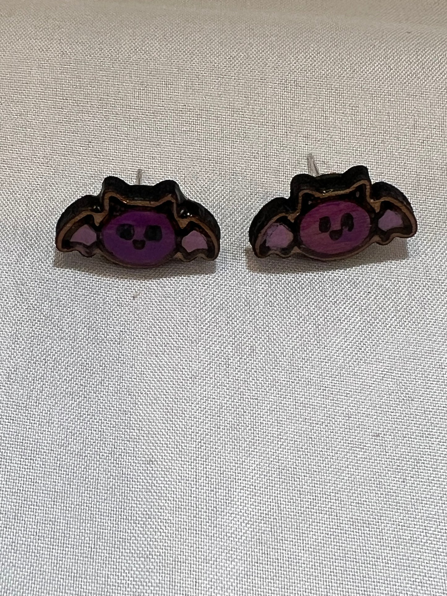 Halloween Purple Bat Earrings - Handmade Earring Pair