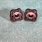 Wood Pink Panda Earrings  - Handmade Earring Pair