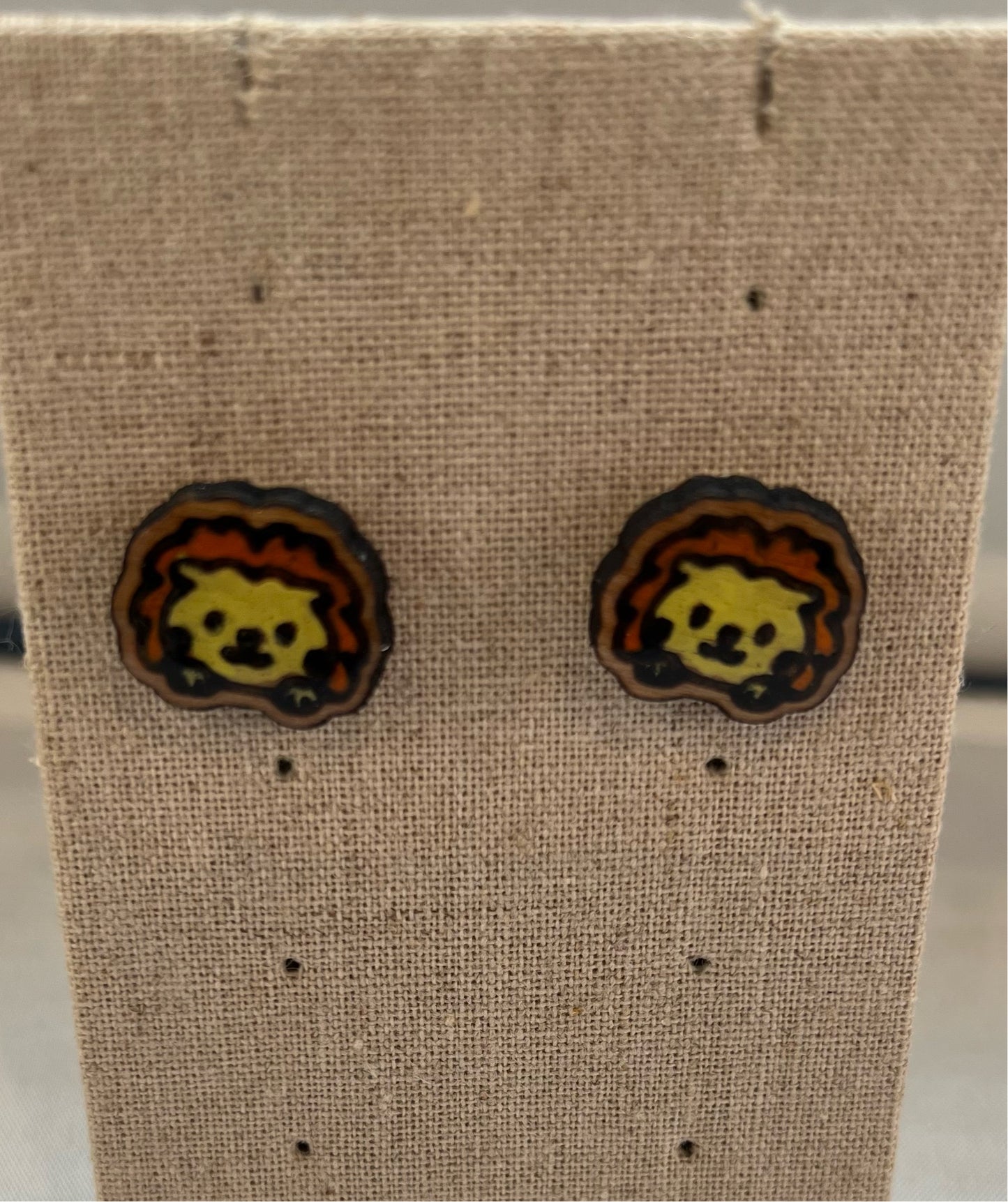 Wood Lion Earrings - Handmade Earring Pair