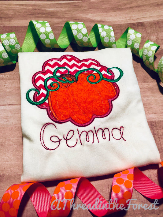 Girls Embroidered Pumpkin Shirt - Personalized shirt - Fall Themed