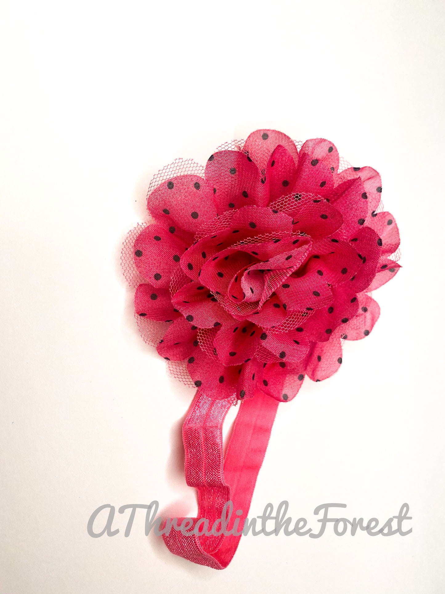 Pink Flower with black polka dots Headband
