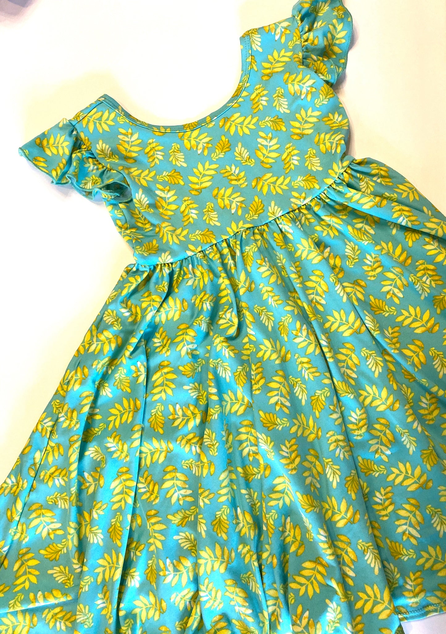 Aqua and Gold Dress Size 5/6 - Empire Style Dress- Girls Dress - Dot Dot Smile