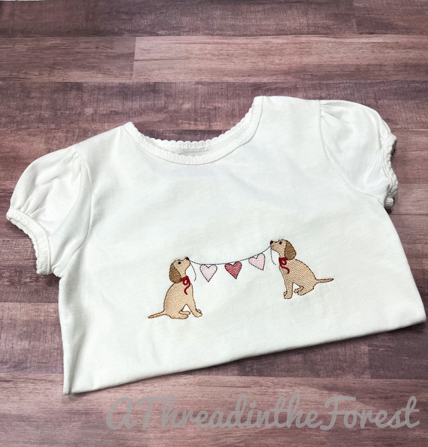 Valentine Puppy with Hearts Embroidered Shirt- Valentine Shirt- Personalized Valentine Shirt