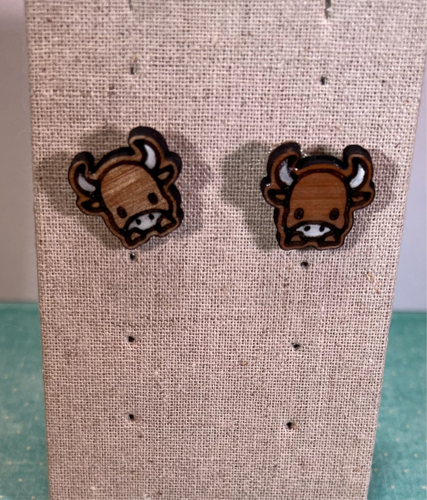 Wood Longhorn Stud Earrings  - Handmade Earring Pair