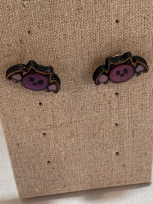 Halloween Purple Bat Earrings  - Handmade Earring Pair
