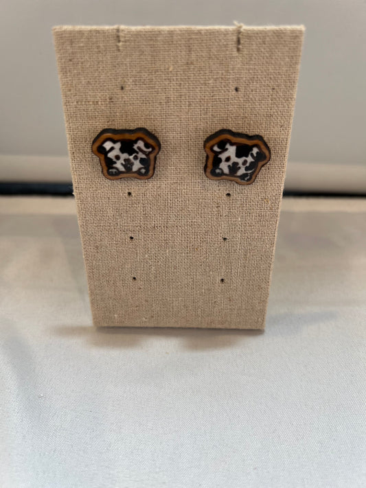 Wood Dalmatian Dog Earrings  - Handmade Earring Pair