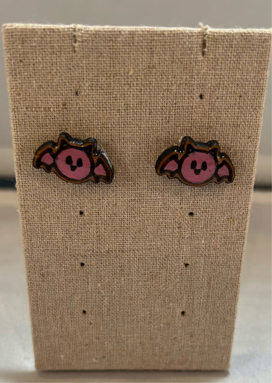 Halloween Pink Bat Earrings  - Handmade Earring Pair