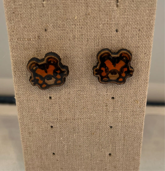 Wood Tiger Earrings  - Handmade Earring Pair