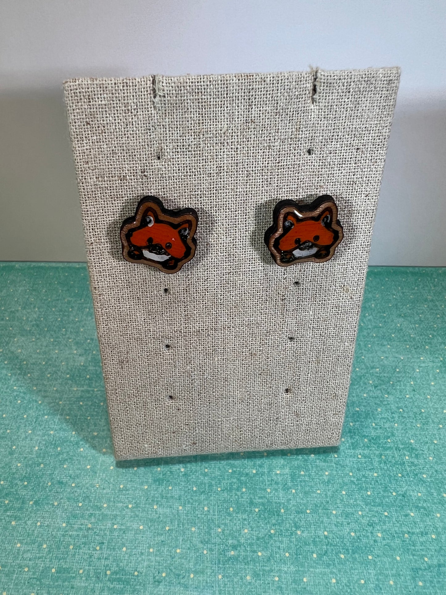 Wood Fox Earrings  - Handmade Earring Pair