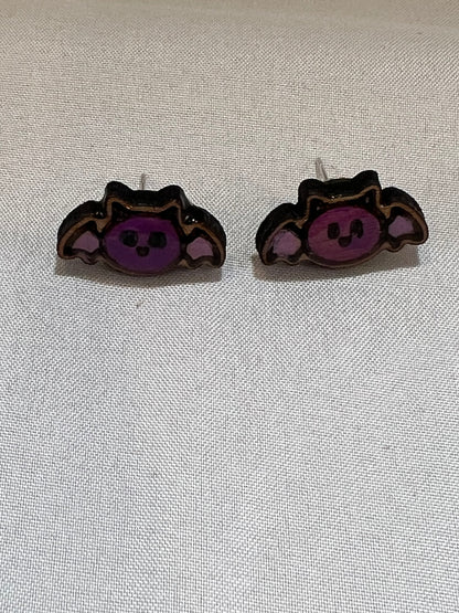 Halloween Purple Bat Earrings  - Handmade Earring Pair