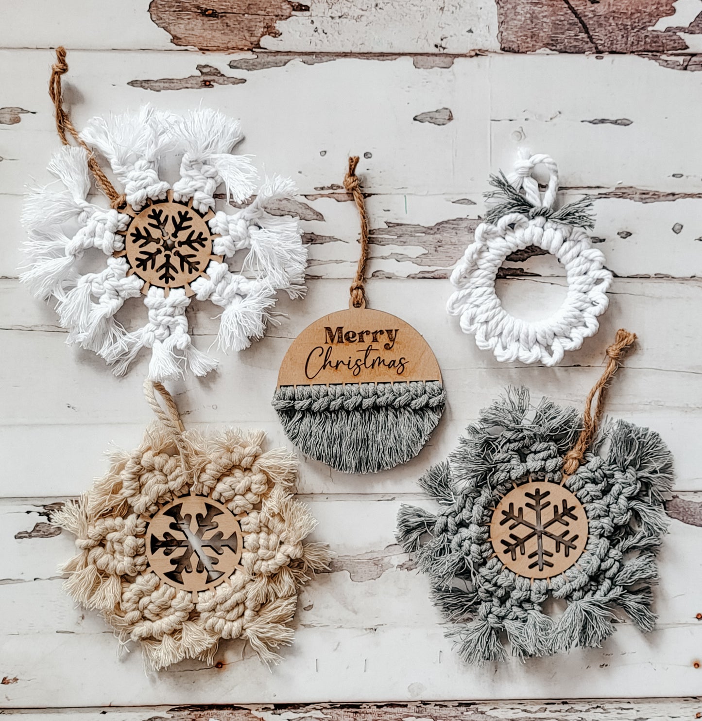 DIY Macrame Christmas Ornament Kit - Snowflake Set of 5