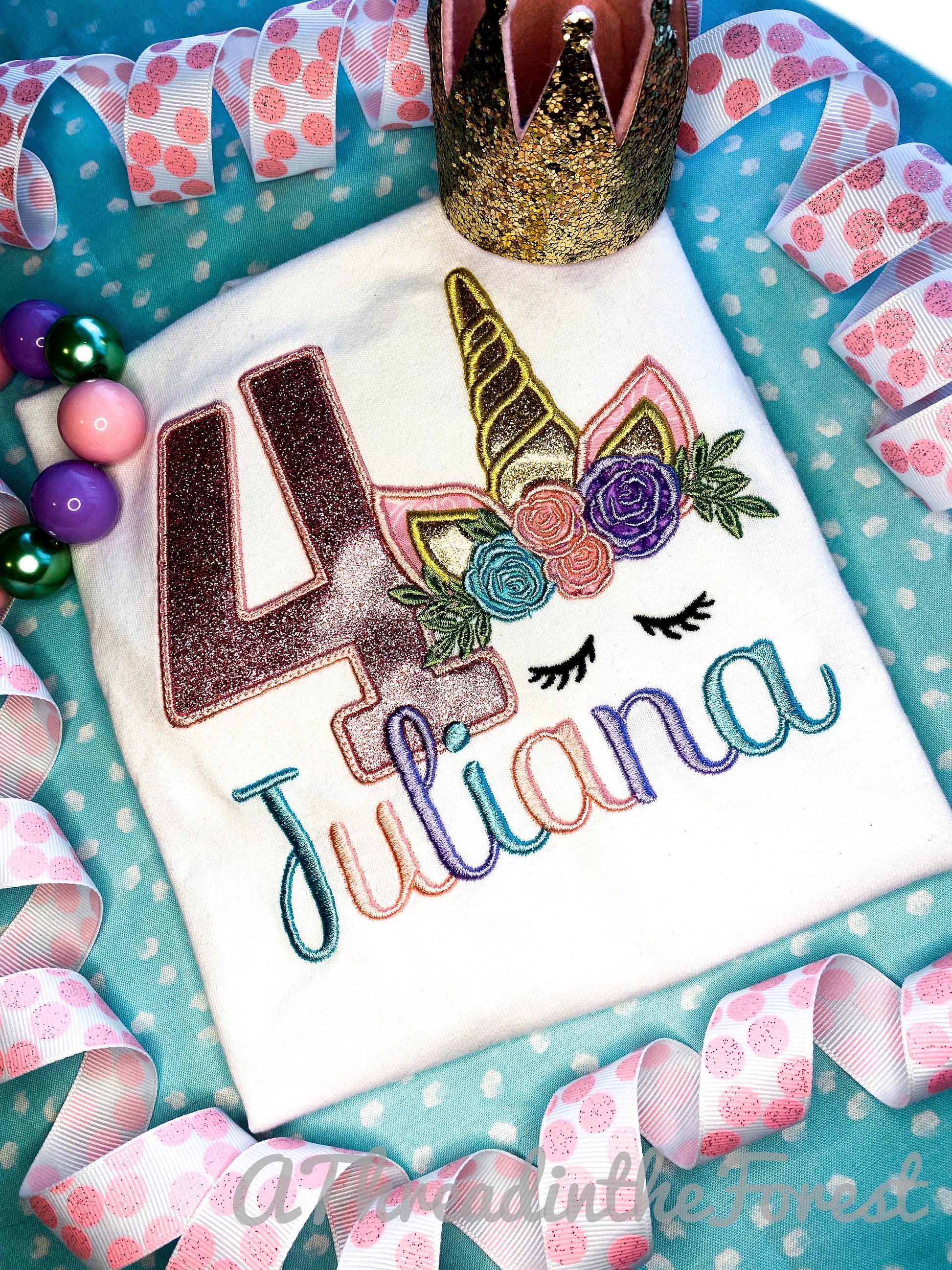 Embroidered unicorn birthday shirt with embroidered name