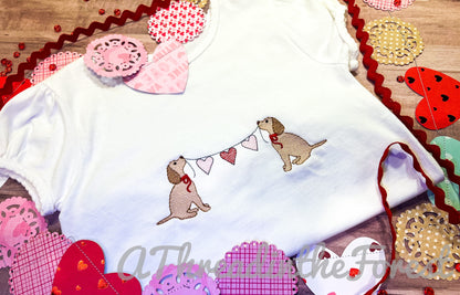Valentine Puppy with Hearts Embroidered Shirt- Valentine Shirt- Personalized Valentine Shirt