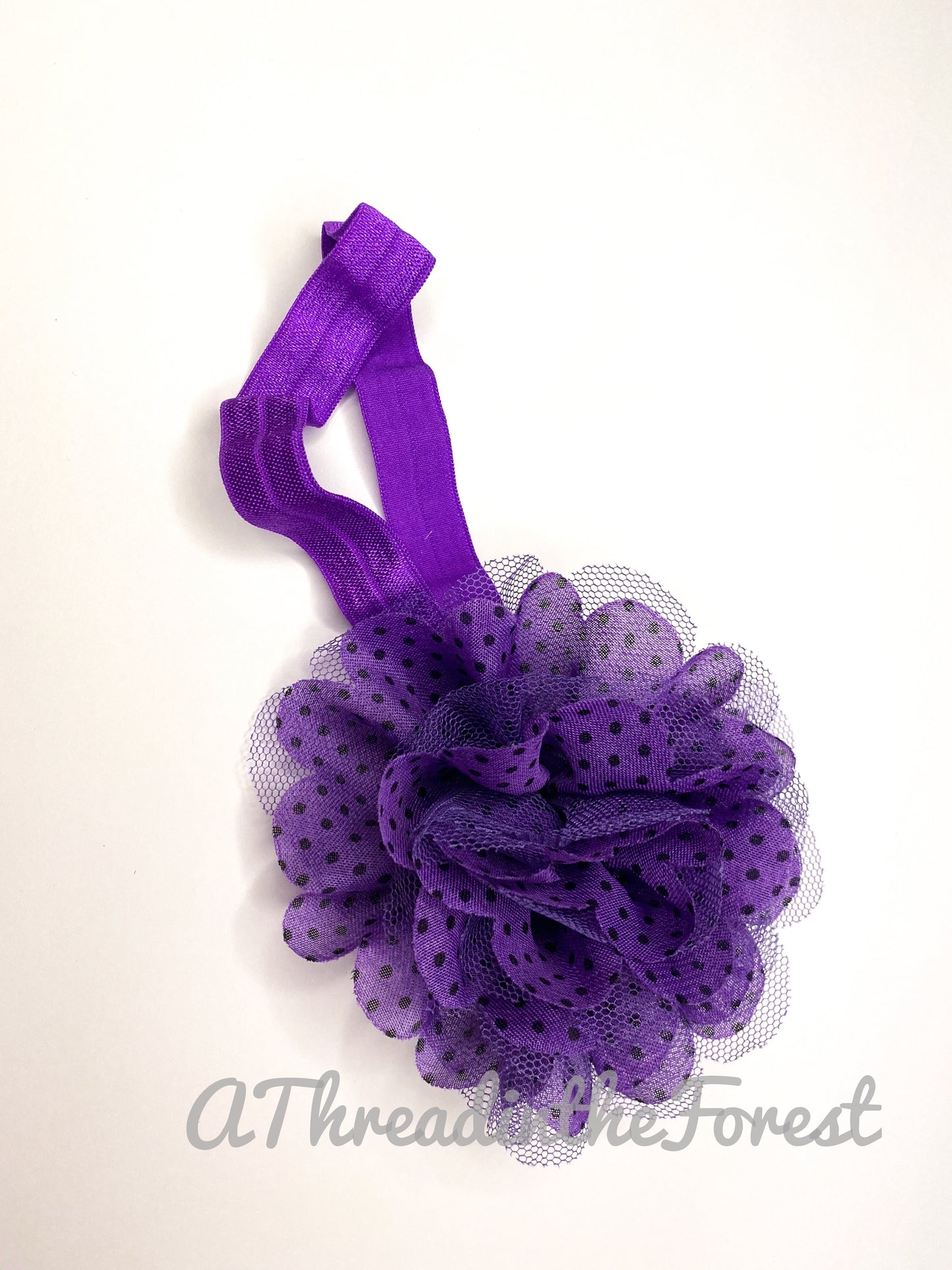 Purple Flower with black polka dots Headband