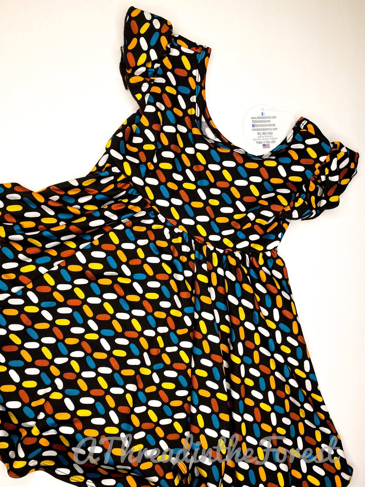 Black Dress with Teal, white, orange, yellow ovals Size 2T - Empire Style Dress