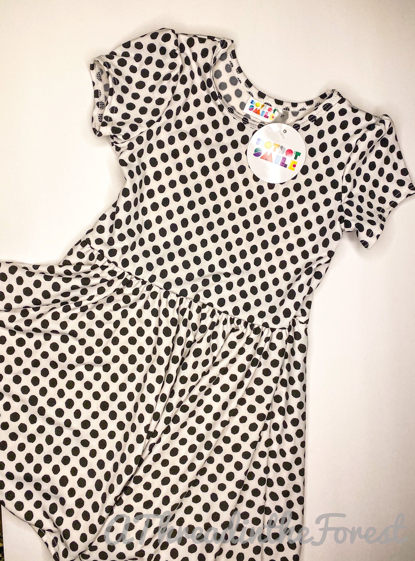 White with Black Polka Dots Dress Size 2T - Classic Cap Style Dress