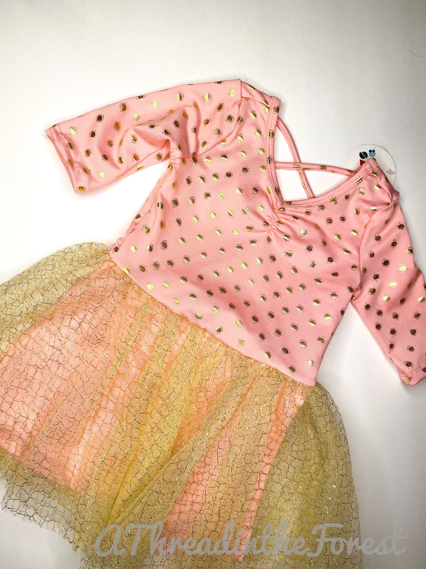 Pink with gold dots and sparkle gold lace skirt Dress Size 2T - Fancy Ballerina Style Dress