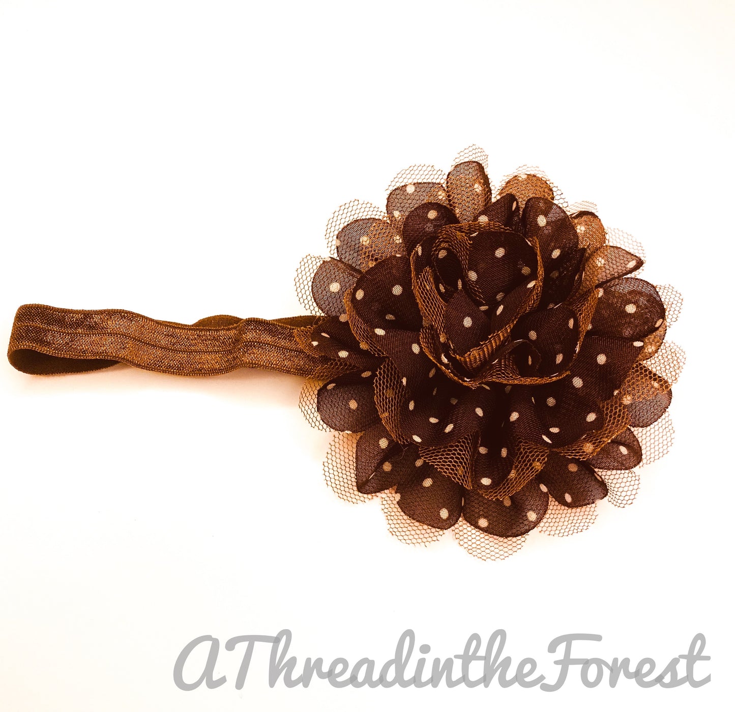 Brown Flower with white polka dots Headband